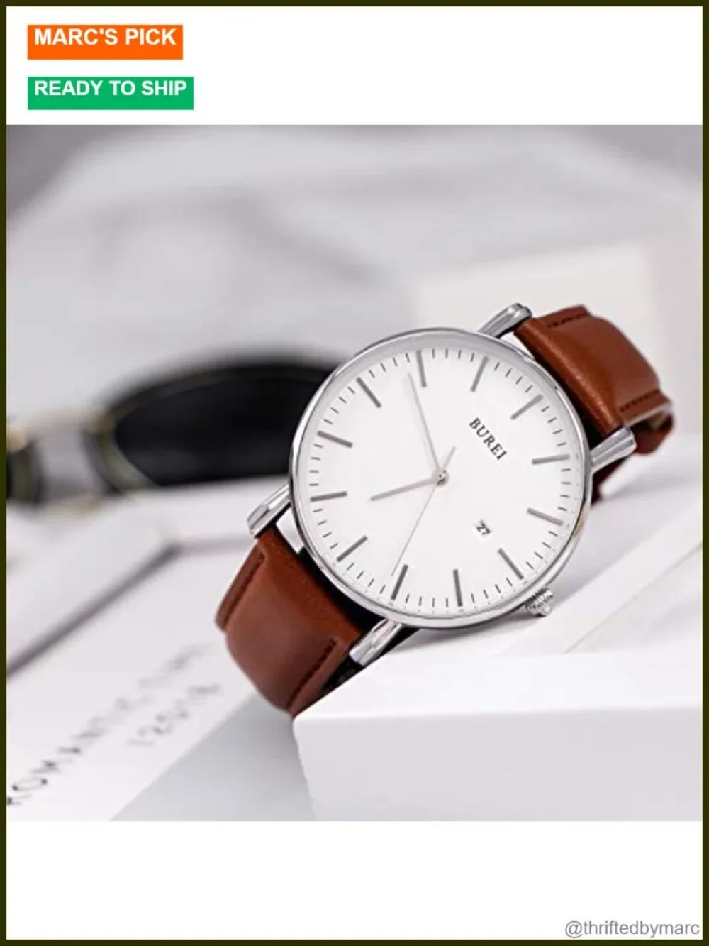 Ultra Thin Minimalist Men Watch, Leather Band, Water Resistant, Business Casual